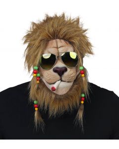 WIDMANN - MASCHERA LEONE RASTA MEZZO VISO CON CRINIERA IN PELUCHE, TRECCE CON PERLINE E OCCHIALI DA SOLE