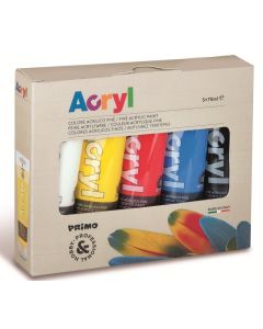 5 tubi colore acrilico fine 75ml, colori primari, in scatola cartone