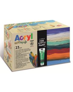 MOROCOLOR - Mega Box Acryl 16 colori acrilici x 75ml, 2 cartoncini telati, 5 pennelli sintetici.