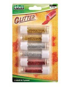Blister 6 tubetti di porporina glitter - colori ROSSO, ORO, ARGENTO