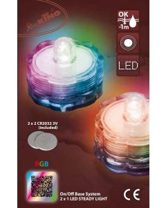 LOTTI - Set 2 Tea Light Sommergibili 1 LED MULTI RGB Cromo Digital a Batteria Esterno Diametro 3xH2,5cm