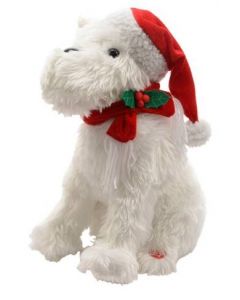 KAEMINGK - pes singing dog w Xmas hat bo, Colour: white, Size: 19x24x30cm