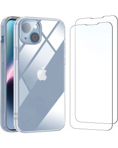 NEW'C Cover per iPhone 14 (6,1") Gel TPU in silicone ultra trasparente + 2 vetro temperato proteggi schermo