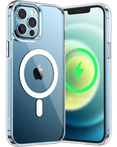 JETech Cover Magnetica per iPhone 12/12 Pro 6,1 Pollici Compatibile con MagSafe Ricarica Wireless, Telefono Custodia Antiurto, Retro Antigraffio Trasparente 