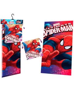 KIDS LICENSING - Asciugamano in poliestere Marvel Spiderman Face + borsa per il pranzo