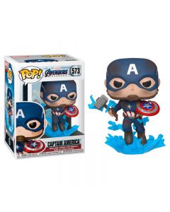 FUNKO - POP figure Marvel Avengers Endgame Captain America con scudo rotto e Mjolnir