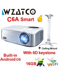WZATCO Proiettore C6 | 300 pollici Android 9.0 WIFI Full HD 1920*1080P LED | Home Theater Cinema Smart Phone